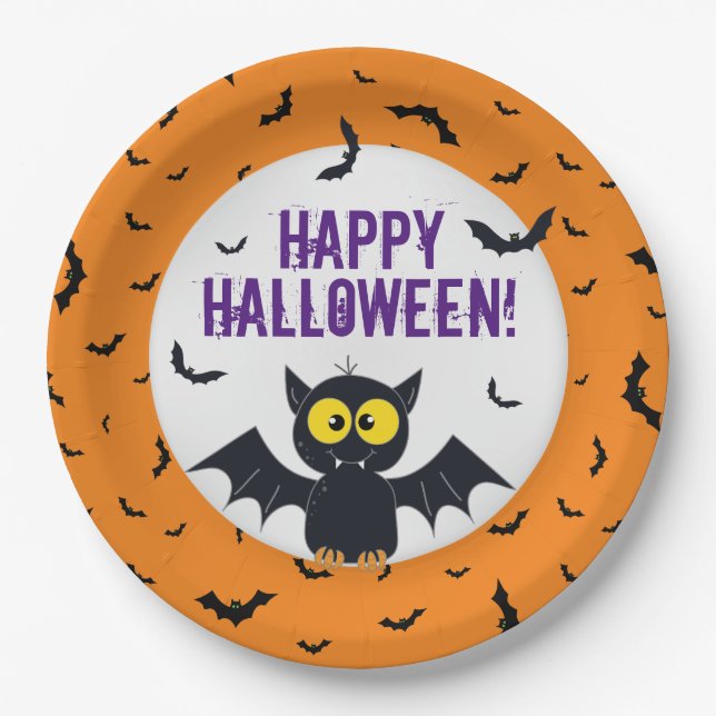 Plato De Papel Happy Halloween Vampis Bat Paper Plate (Anverso)