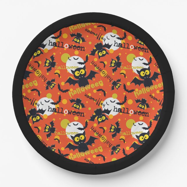 Plato De Papel Happy Halloween Vampis Bat Paper Plate (Anverso)