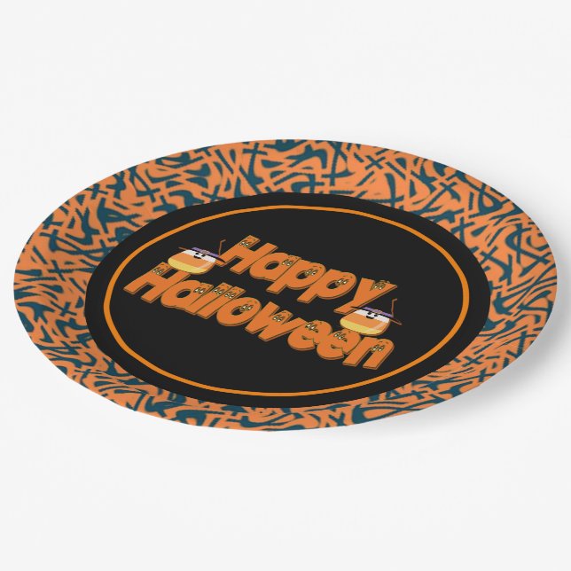 Plato De Papel Happy Halloween Whimsical Text Paper Placas (Angular)