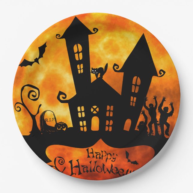 Plato De Papel Happy Halloween Zombies Paper Plate (Anverso)