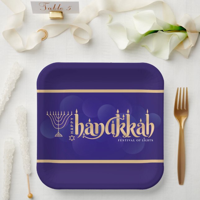 Plato De Papel Happy Hanukkah  (Boda)