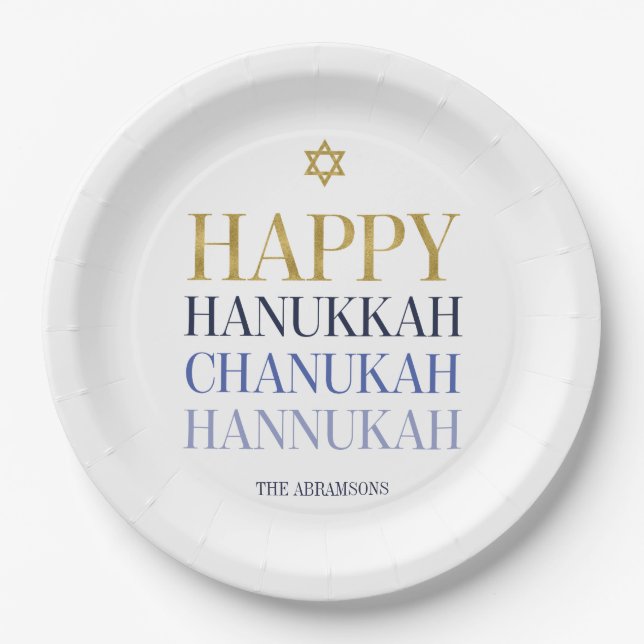 Plato De Papel Happy Hanukkah Chanukah Holiday Paper Plate (Anverso)