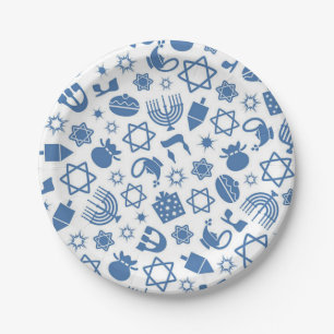 Plato De Papel Happy Hanukkah Jewish Star Menorah Blue Paper Pla