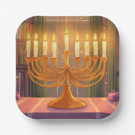 Plato De Papel Happy Hanukkah Menorah Candles Oil Painting
