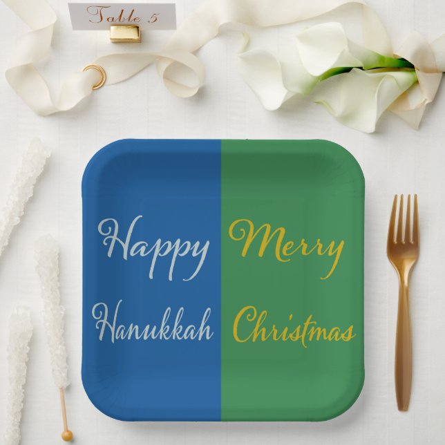Plato De Papel Happy Hanukkah Merry Christmas Dual Holiday Design (Boda)