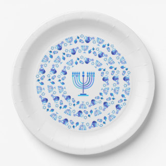 Plato De Papel Happy Hanukkah Party Beautiful Blue Decoration