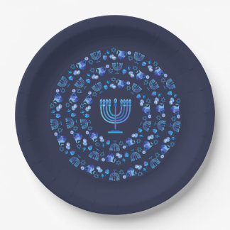 Plato De Papel Happy Hanukkah Party Beautiful Blue Decoration
