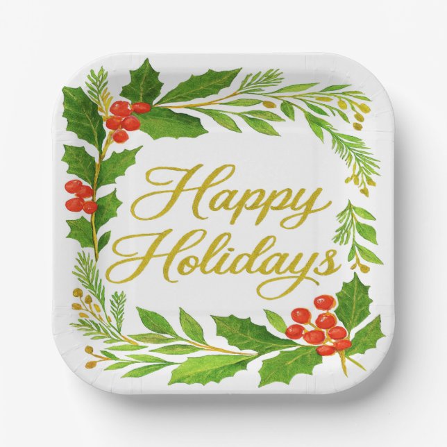 Plato De Papel 'Happy Holidays' Paper Plate (Anverso)