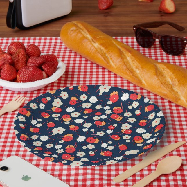 Plato De Papel Happy Little Flowers Pattern (Picnic)