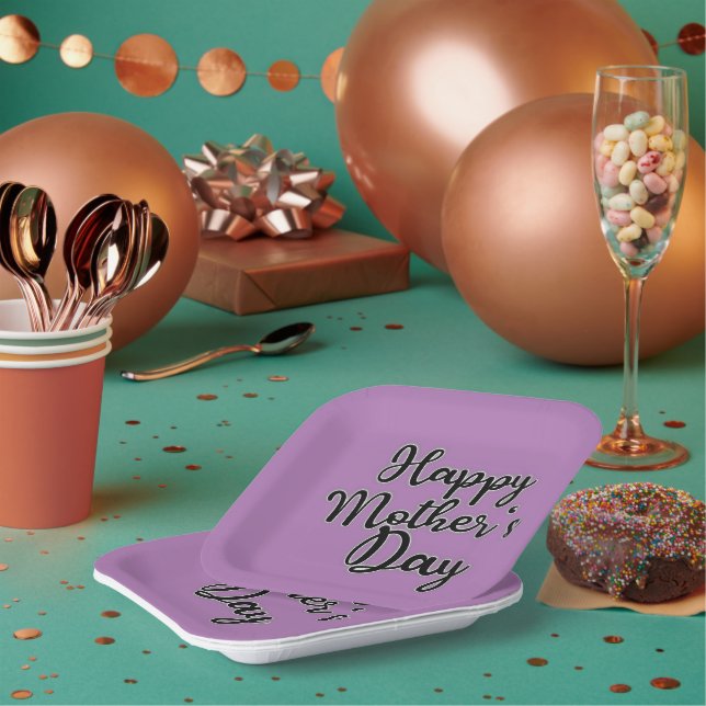 Plato De Papel Happy Mothers Day Purple Paper Plate (Multi)