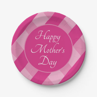 Plato De Papel Happy Mother's Day Shades of Pink Stripes Simple
