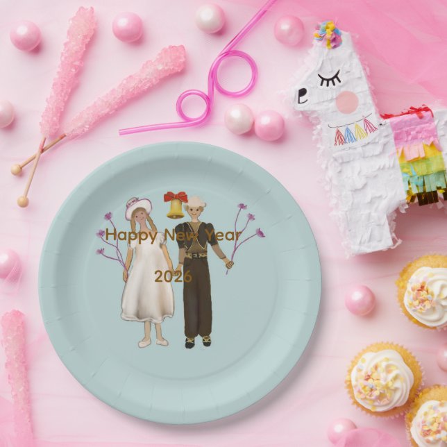 Plato De Papel Happy New Year 2026 (Fiesta)