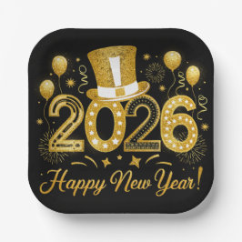 Plato De Papel Happy New Year 2026 Holiday