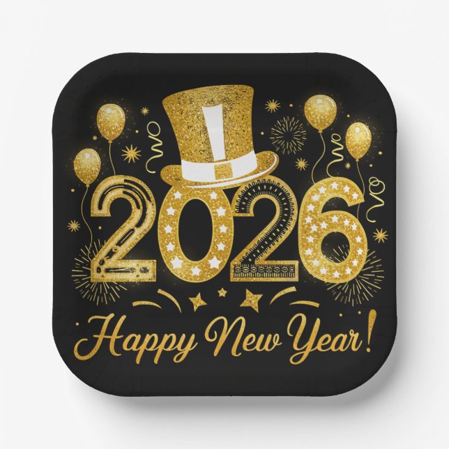 Plato De Papel Happy New Year 2026 Holiday  (Anverso)