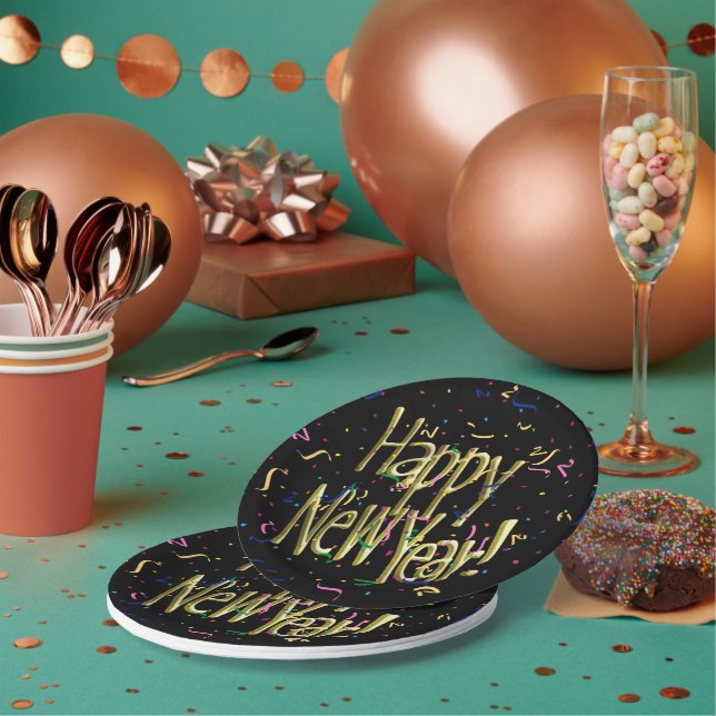 Plato De Papel Happy New Year Confetti New Years (Multi)