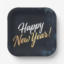 Happy New Year Deep Blue Strokes