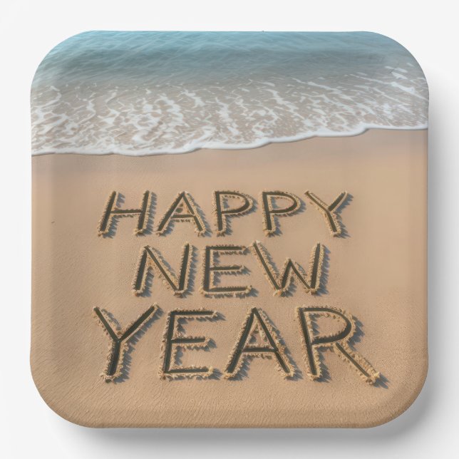 Plato De Papel Happy New Year Seashore (Anverso)