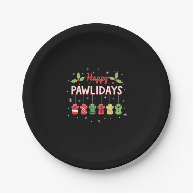 Plato De Papel Happy Pawlidays Funny Christmas Dog Paw Xmas Dogs  (Anverso)