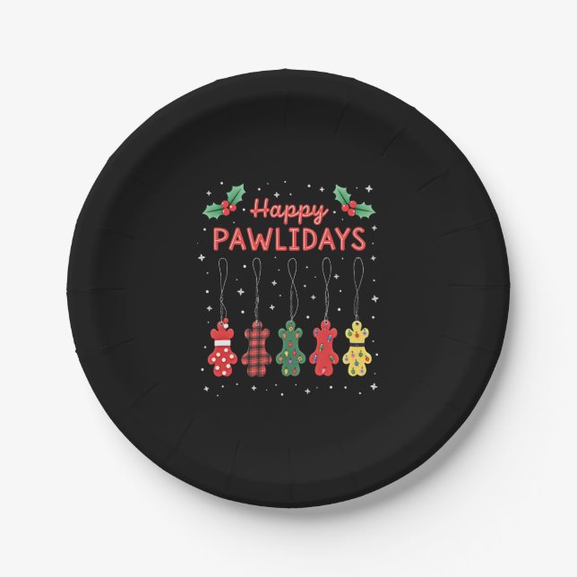 Plato De Papel Happy Pawlidays Funny Christmas Dog Paw Xmas Dogs  (Anverso)
