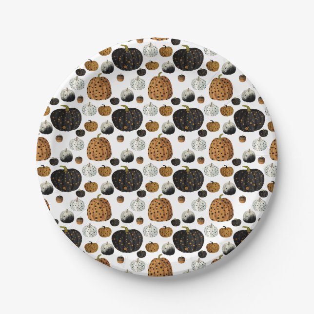 Plato De Papel Happy print polka dots pumpkin  (Anverso)
