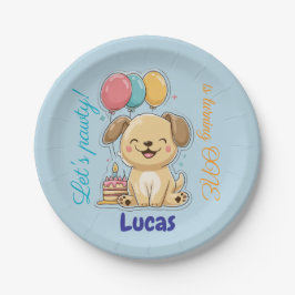 Plato De Papel Happy Puppy, Boy, Let's Pawty, 1st Birthday 