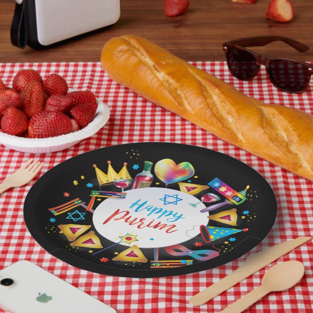 Plato De Papel Happy Purim Basket Gifts, Decoration, Ornaments (Picnic)