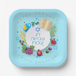 Plato De Papel Happy SHAVUOT adorno siete especies