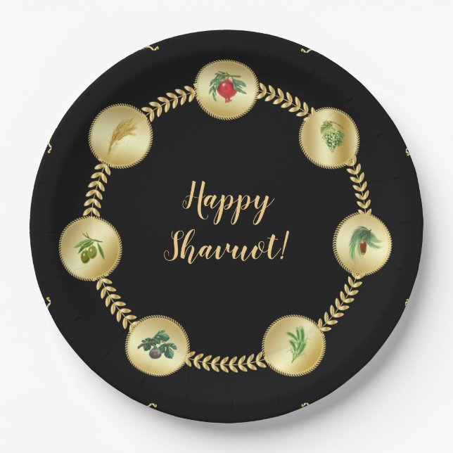 Plato De Papel Happy SHAVUOT adorno siete especies (Anverso)
