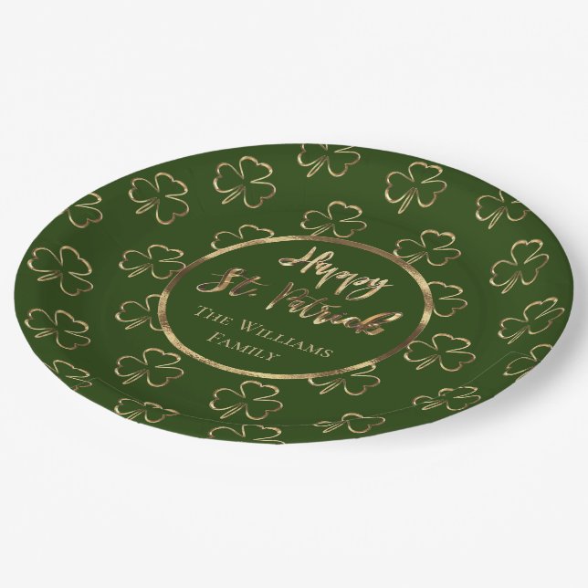 Plato De Papel Happy St. Patrick Shamrock Green Clovers Irish (Angular)