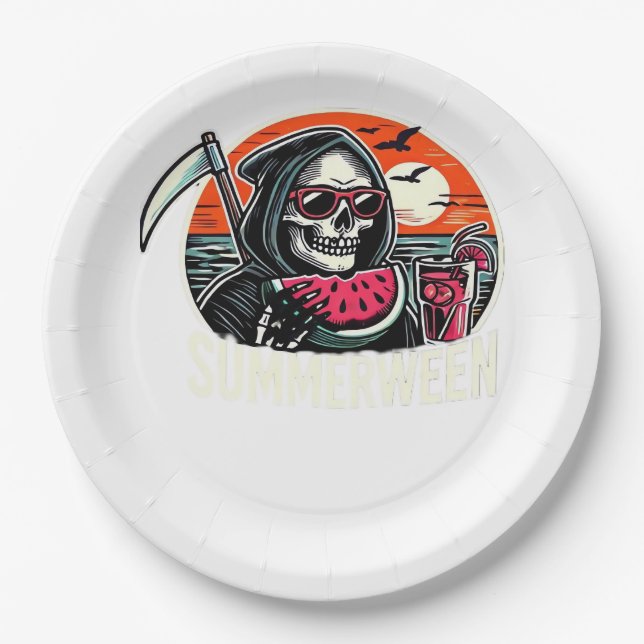 Plato De Papel Happy Summerween Grim Reaper Watermelon Summer Hal (Anverso)
