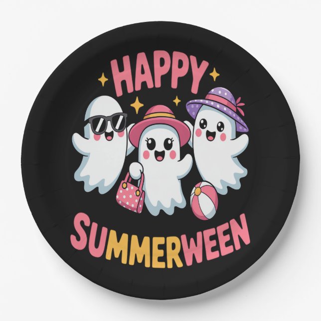 Plato De Papel Happy Summerween Summer Halloween Funny (Anverso)