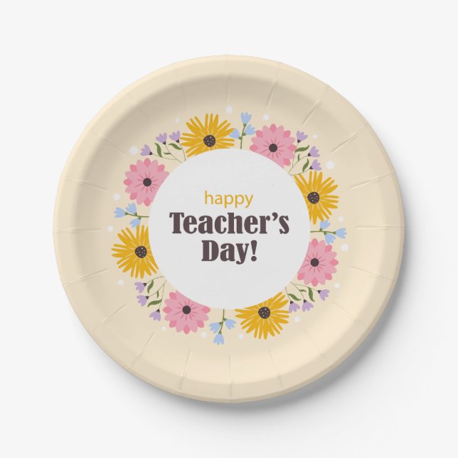 Plato De Papel Happy Teacher's Day Wild Flowers (Anverso)