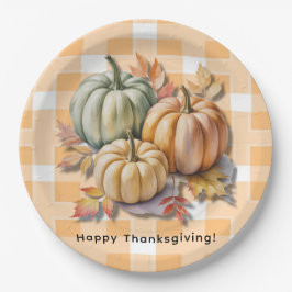 Plato De Papel Happy Thanksgiving Pumpkins & Autumn Leaves