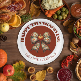 Plato De Papel Happy Thanksgiving white& brown cute elegant 