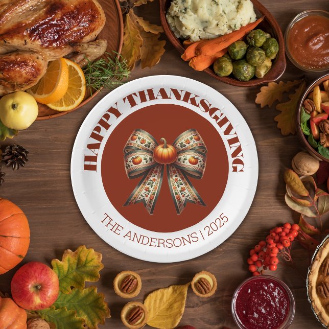 Plato De Papel Happy Thanksgiving white& brown cute elegant  (Subido por el creador)