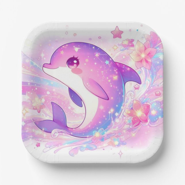 Plato De Papel Happy Under Sea Dolphin Baby Shower (Anverso)