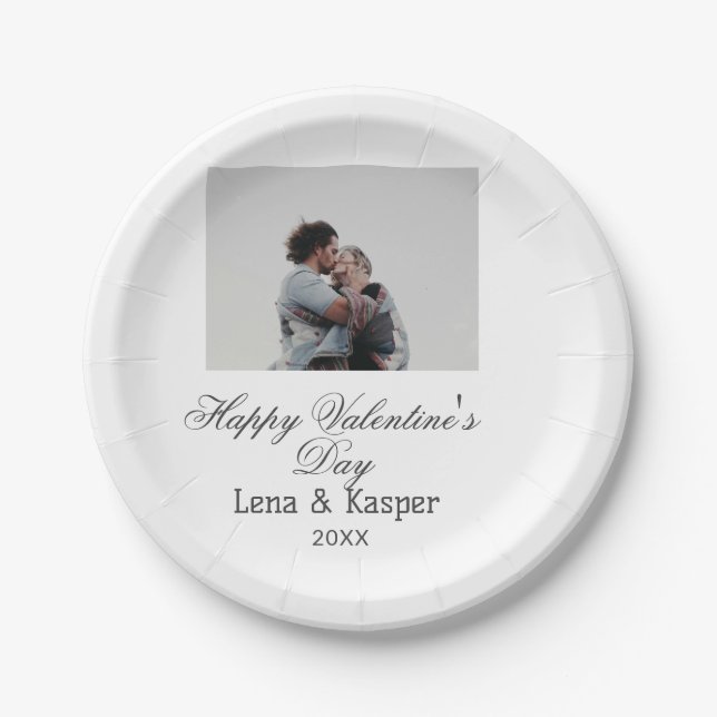 Plato De Papel Happy Valentine's day couple photo modern simple t (Anverso)