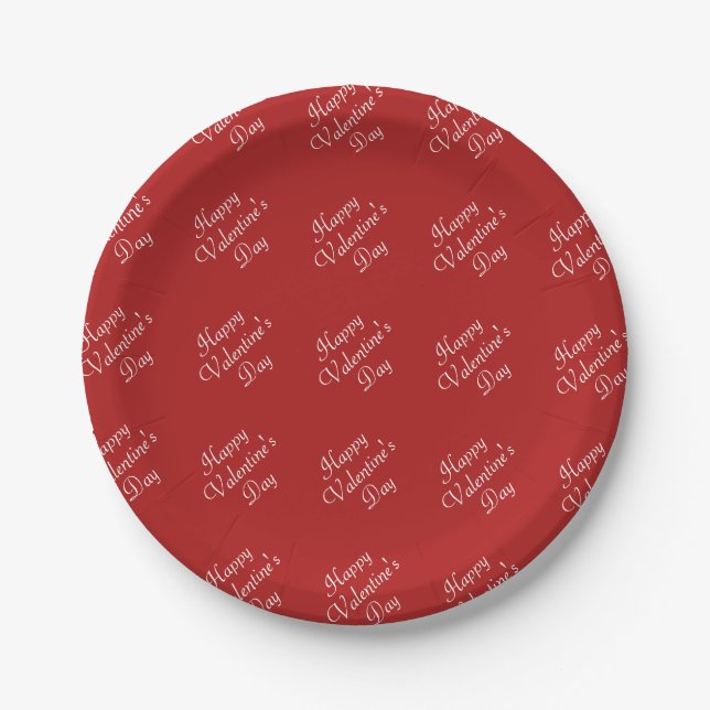 Plato De Papel Happy Valentines Day Text Pattern Stylish Round (Anverso)