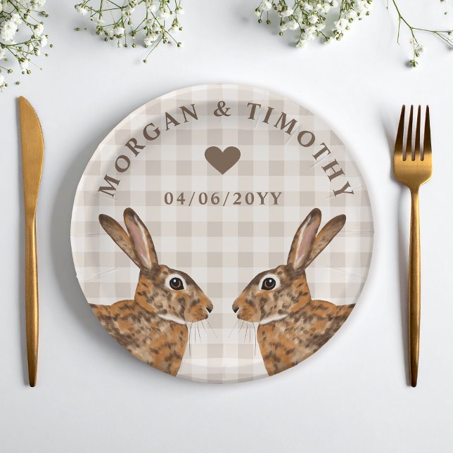 Plato De Papel Hare Bunny Heads With Names And Date Wedding (Subido por el creador)