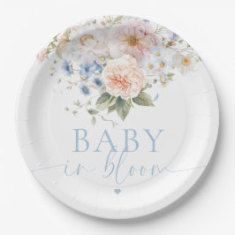 Plato De Papel Hargove Blue Floral Baby In Bloom Baby Shower