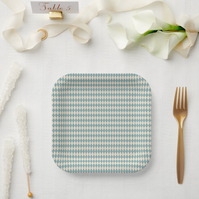 Plato De Papel Harlequin azul vintage (Boda)