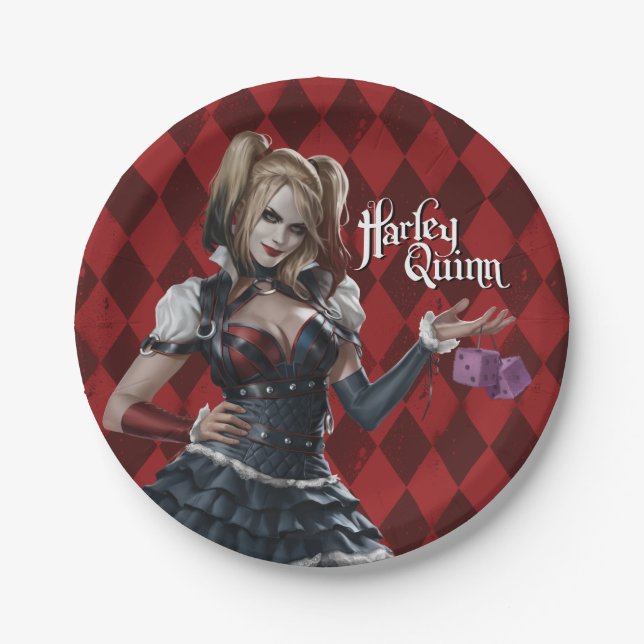 Plato De Papel Harley Quinn con dados difusos (Anverso)