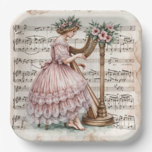 Plato De Papel Harpist De La Edad Dorada En La Música De La Hoja
