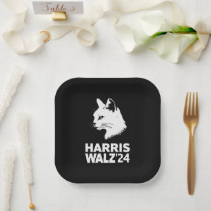 Plato De Papel Harris Waltz 2024 Elección Divertido Gato Kamala T