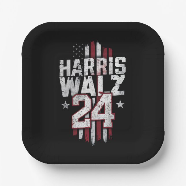 Plato De Papel Harris Walz 2024 Kamala Harris 2024 Tim Walz 2024 (Anverso)