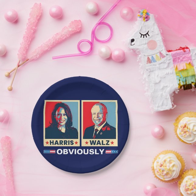 Plato De Papel Harris Walz 2024 Obviamente (Fiesta)