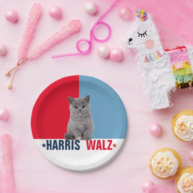 Plato De Papel Harris Walz 2024 Obviamente Azul Rojo (Fiesta)