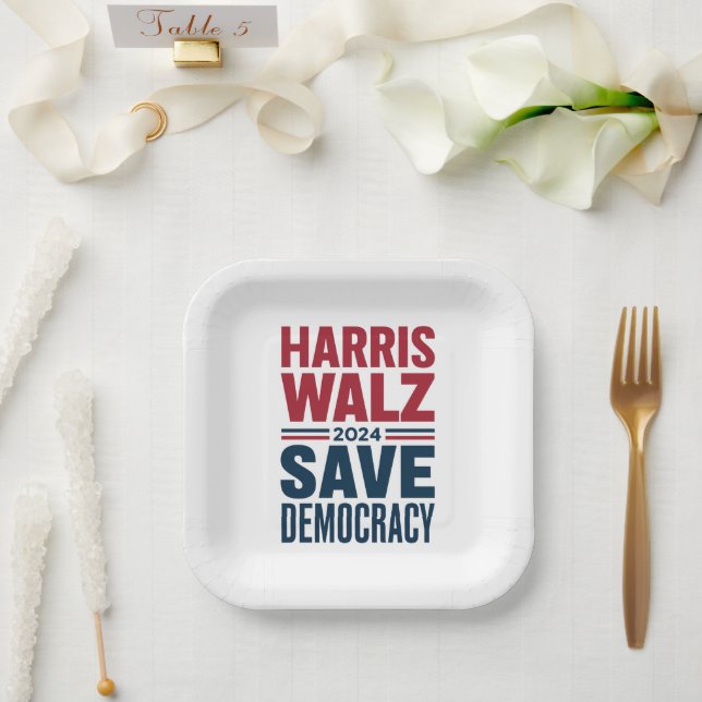 Plato De Papel Harris Walz Save Democracy (Boda)