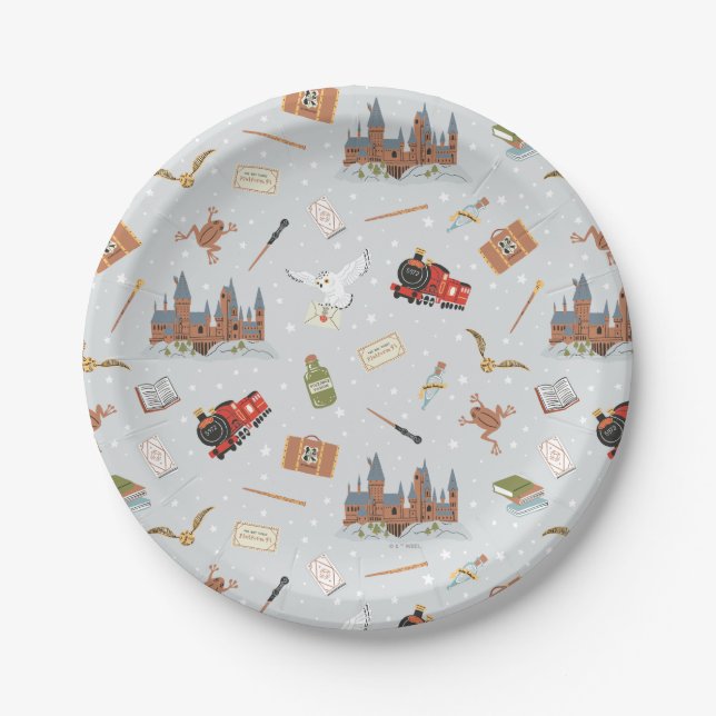 Plato De Papel Harry Potter Cartoon Hogwarts Pattern (Anverso)