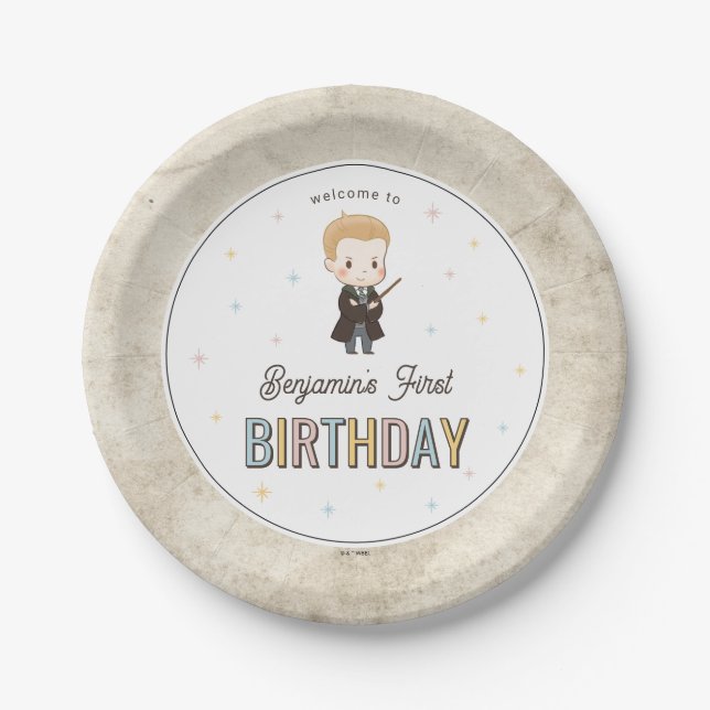 Plato De Papel Harry Potter Chibi Draco Malfoy Mago Cumpleaños (Anverso)
